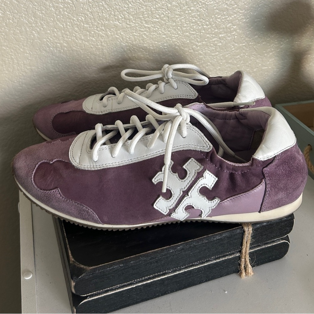 Tory Burch Lavender Suede & White Leather Lace-Up Sneakers size 8.5